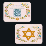Floral Wreath Bat Mitzvah Hand-drawn Custom QRcode Enclosure Card<br><div class="desc">Perfect enclosure card for a bar mitzvah, bat mitzvah or other Jewish celebration! Hand made art for you! FULLY CUSTOMIZABLE! Click on “Personalize” above to edit the text and add your link to the QR code. Click "edit using design tool" to adjust the fonts, colours and placements. Also you can...</div>