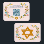 Floral Wreath Bat Mitzvah Hand-drawn Custom QRcode Enclosure Card<br><div class="desc">Perfect enclosure card for a bar mitzvah, bat mitzvah or other Jewish celebration! Hand made art for you! FULLY CUSTOMIZABLE! Click on “Personalize” above to edit the text and add your link to the QR code. Click "edit using design tool" to adjust the fonts, colours and placements. Also you can...</div>