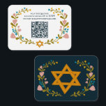 Floral Wreath Bat Mitzvah Hand-drawn Custom QRcode Enclosure Card<br><div class="desc">Perfect enclosure card for a bar mitzvah, bat mitzvah or other Jewish celebration! Hand made art for you! FULLY CUSTOMIZABLE! Click on “Personalize” above to edit the text and add your link to the QR code. Click "edit using design tool" to adjust the fonts, colours and placements. Also you can...</div>