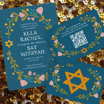 Floral Wreath Bat Mitzvah Hand-drawn Custom QRcode Enclosure Card<br><div class="desc">Perfect enclosure card for a bar mitzvah, bat mitzvah or other Jewish celebration! Hand made art for you! FULLY CUSTOMIZABLE! Click on “Personalize” above to edit the text and add your link to the QR code. Click "edit using design tool" to adjust the fonts, colours and placements. Also you can...</div>