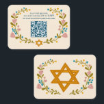Floral Wreath Bat Mitzvah Hand-drawn Custom QRcode Enclosure Card<br><div class="desc">Perfect enclosure card for a bar mitzvah, bat mitzvah or other Jewish celebration! Hand made art for you! FULLY CUSTOMIZABLE! Click on “Personalize” above to edit the text and add your link to the QR code. Click "edit using design tool" to adjust the fonts, colours and placements. Also you can...</div>
