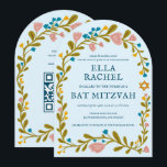 Floral Wreath Bat Mitzvah Hand-drawn Custom QRcode Invitation<br><div class="desc">Perfect card to announce a bar mitzvah, bat mitzvah or other Jewish celebration! Hand made art for you! FULLY CUSTOMIZABLE! Click on “Personalize” above to edit the text and add your link to the QR code on the back (check my shop for alternate designs with custom photo). Click "edit using...</div>