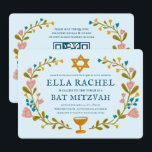 Floral Wreath Bat Mitzvah Hand-drawn Custom QRcode Invitation<br><div class="desc">Perfect card to announce a bar mitzvah, bat mitzvah or other Jewish celebration! Hand made art for you! FULLY CUSTOMIZABLE! Click on “Personalize” above to edit the text and add your links to the QR code on the back. Click "edit using design tool" to adjust the fonts, colours and placements....</div>