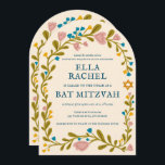 Floral Wreath Bat Mitzvah Hand-drawn Custom QRcode Invitation<br><div class="desc">Perfect card to announce a bar mitzvah, bat mitzvah or other Jewish celebration! Hand made art for you! FULLY CUSTOMIZABLE! Click on “Personalize” above to edit the text and add your link to the QR code on the back (check my shop for alternate designs with custom photo). Click "edit using...</div>