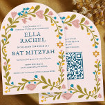 Floral Wreath Bat Mitzvah Hand-drawn Custom QRcode Invitation<br><div class="desc">Perfect card to announce a bar mitzvah, bat mitzvah or other Jewish celebration! Hand made art for you! FULLY CUSTOMIZABLE! Click on “Personalize” above to edit the text and add your link to the QR code on the back (check my shop for alternate designs with custom photo). Click "edit using...</div>