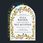 Floral Wreath Bat Mitzvah Hand-drawn Custom QRcode Invitation<br><div class="desc">Perfect card to announce a bar mitzvah, bat mitzvah or other Jewish celebration! Hand made art for you! FULLY CUSTOMIZABLE! Click on “Personalize” above to edit the text and add your link to the QR code on the back (check my shop for alternate designs with custom photo). Click "edit using...</div>