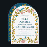 Floral Wreath Bat Mitzvah Hand-drawn Custom QRcode Invitation<br><div class="desc">Perfect card to announce a bar mitzvah, bat mitzvah or other Jewish celebration! Hand made art for you! FULLY CUSTOMIZABLE! Click on “Personalize” above to edit the text and add your link to the QR code on the back (check my shop for alternate designs with custom photo). Click "edit using...</div>
