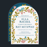 Floral Wreath Bat Mitzvah Hand-drawn Custom QRcode Invitation<br><div class="desc">Perfect card to announce a bar mitzvah, bat mitzvah or other Jewish celebration! Hand made art for you! FULLY CUSTOMIZABLE! Click on “Personalize” above to edit the text and add your link to the QR code on the back (check my shop for alternate designs with custom photo). Click "edit using...</div>