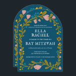 Floral Wreath Bat Mitzvah Hand-drawn Custom QRcode Invitation<br><div class="desc">Perfect card to announce a bar mitzvah, bat mitzvah or other Jewish celebration! Hand made art for you! FULLY CUSTOMIZABLE! Click on “Personalize” above to edit the text and add your link to the QR code on the back (check my shop for alternate designs with custom photo). Click "edit using...</div>