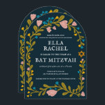 Floral Wreath Bat Mitzvah Hand-drawn Custom QRcode Invitation<br><div class="desc">Perfect card to announce a bar mitzvah, bat mitzvah or other Jewish celebration! Hand made art for you! FULLY CUSTOMIZABLE! Click on “Personalize” above to edit the text and add your link to the QR code on the back (check my shop for alternate designs with custom photo). Click "edit using...</div>
