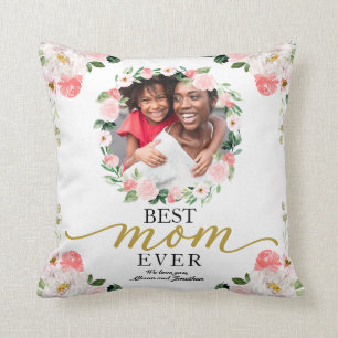 Floral Wreath Best Mom Ever Mothers Day Throw Pillow