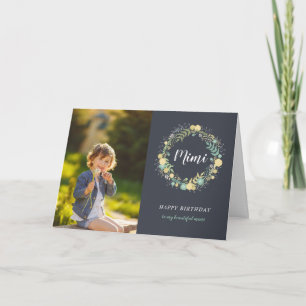 Floral Wreath Birthday Photo Card for Mimi