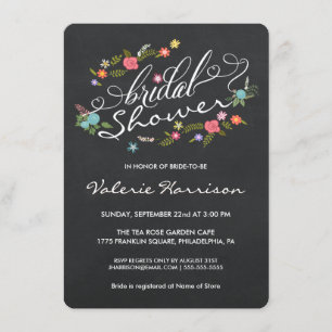 Floral Wreath Blackboard Bridal Shower Invites