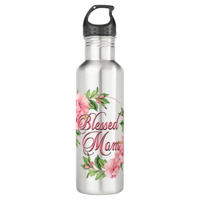 Floral Wreath Blessed Mom 710 Ml Water Bottle (Front)