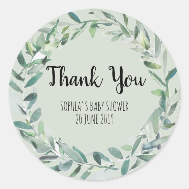 Floral Wreath Branch Botanical Thank you Sticker (Front)
