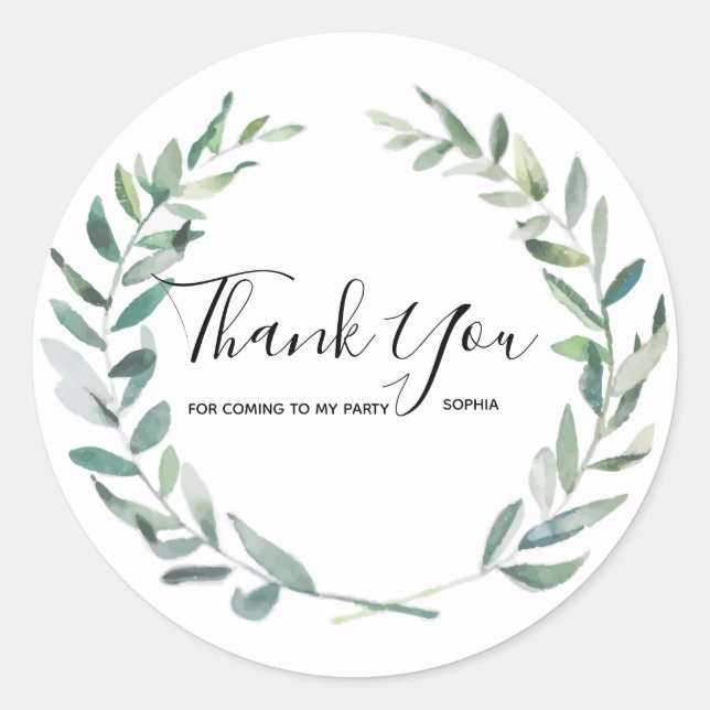 Floral Wreath Branch Botanical Thank you Sticker (Front)