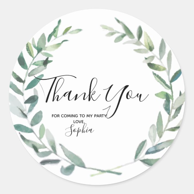 Floral Wreath Branch Botanical Thank you Sticker (Front)