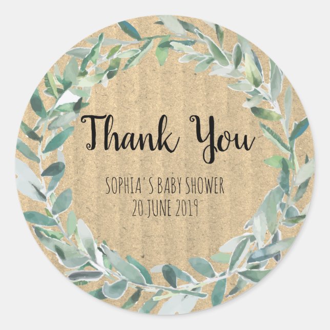 Floral Wreath Branch Botanical Thank you Sticker (Front)