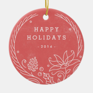 Floral Wreath Ceramic Ornament - Holly