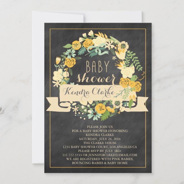 FLORAL WREATH CHALKBOARD | BABY SHOWER INVITATION (Front)