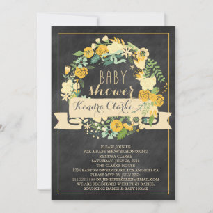 FLORAL WREATH CHALKBOARD   BABY SHOWER INVITATION