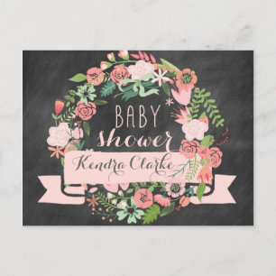 FLORAL WREATH CHALKBOARD BABY SHOWER INVITATION POSTCARD