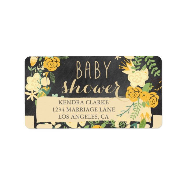 FLORAL WREATH CHALKBOARD BABY SHOWER LABELS (Front)