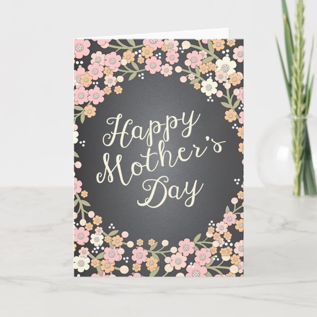 Floral Wreath Chalkboard Happy Mother's Day Card (Front)