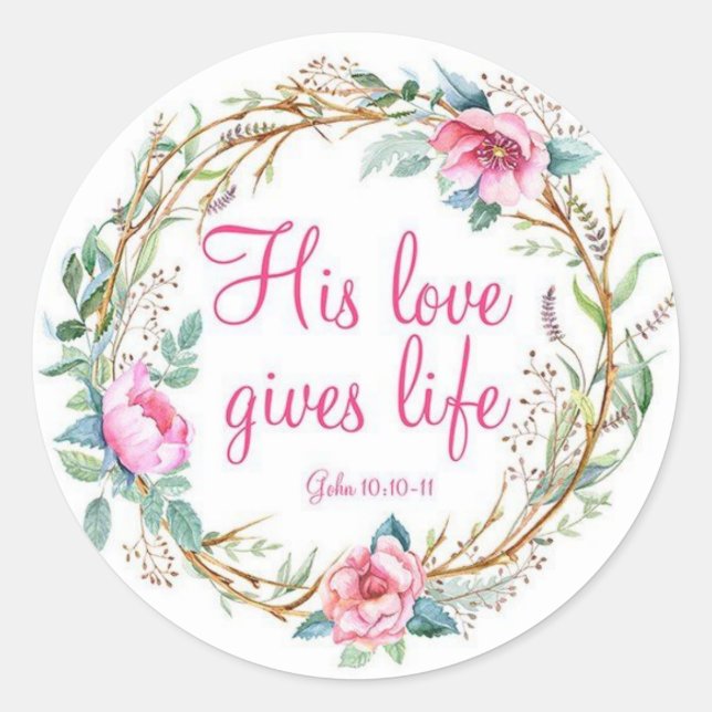Floral Wreath Christian Bible Scripture Verse Classic Round Sticker (Front)