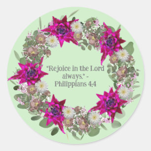 Floral Wreath Christian Inspirational Quote Classic Round Sticker