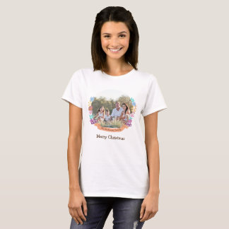 Floral Wreath Christmas Party Mom Photo T-Shirt