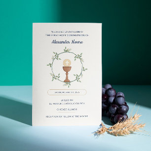 Floral Wreath Communion Invitation – Custom Text