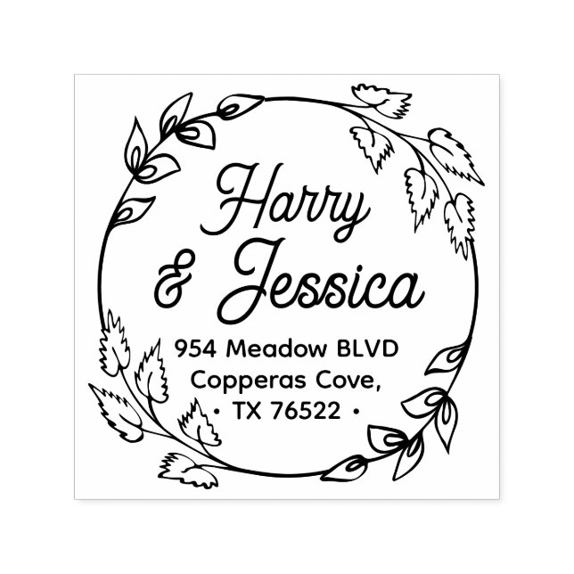 Floral Wreath Couple Return Address Rubber Stamp (Design)