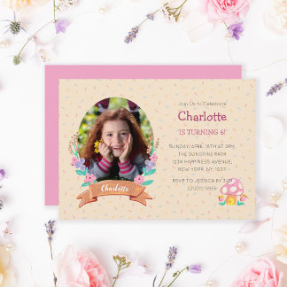 Floral Wreath Cream Kids Birthday Photo  Invitation