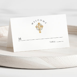 Floral Wreath Cross First Communion Place Card