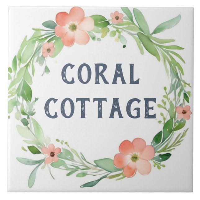 Floral Wreath Custom House Name Plate Sign Plaque Tile (Front)