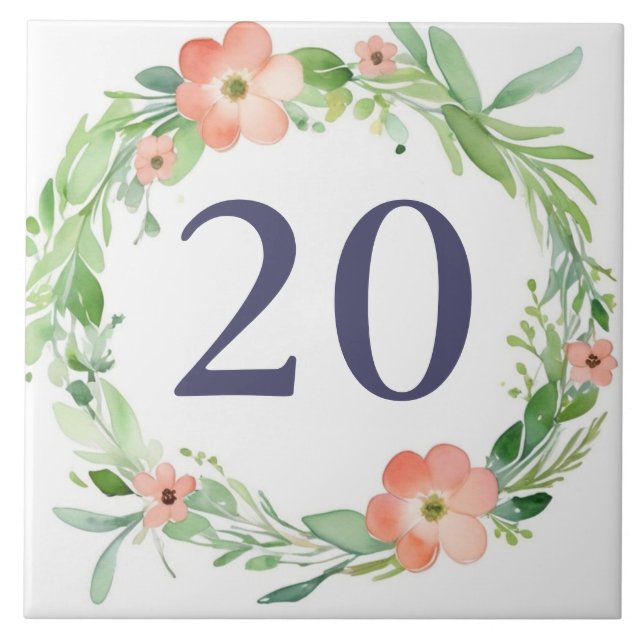 Floral Wreath Custom House Number Plate Sign Tile (Front)