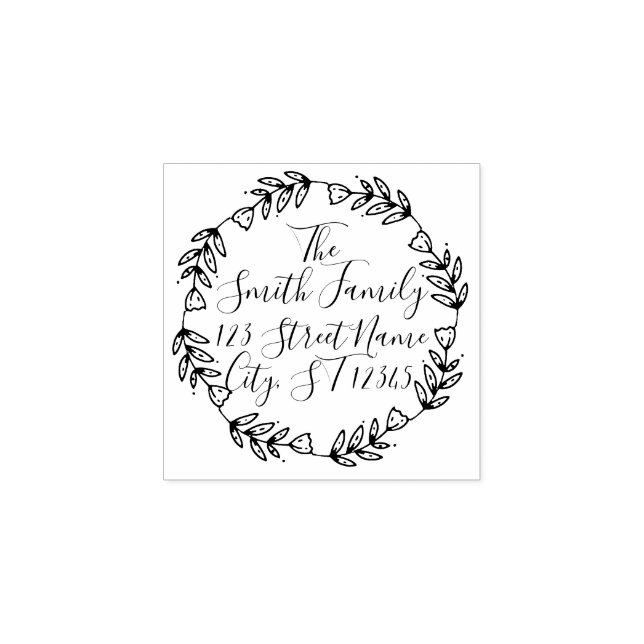 Floral  Wreath Customizable Address Stamp (Imprint)