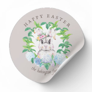 Floral Wreath Easter Bunny Personalized Classic Round Sticker