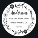 Floral Wreath | Family Name Return Address Classic Round Sticker<br><div class="desc">This customizable sticker featuring simple typography,  modern calligraphy and a rustic floral wreath.</div>