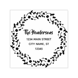 Floral Wreath Family Name Return Address Self-inking Stamp