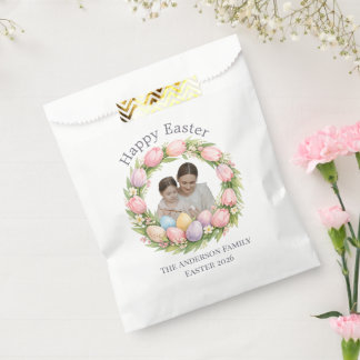 Floral Wreath & Family Photo Personalized Easter Favour Bag