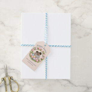 Floral Wreath & Family Photo Personalized Easter Gift Tags