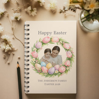 Floral Wreath & Family Photo Personalized Easter Notebook