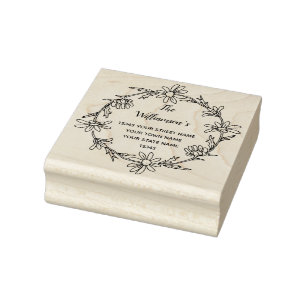 Floral Wreath Family Rustic Daisy Return Address   Rubber Stamp