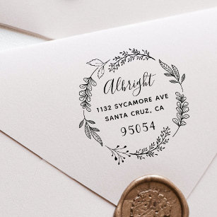 Floral Wreath Family Rustic Script Return Address Self-inking Stamp