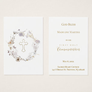 floral wreath First Communion remembrance card