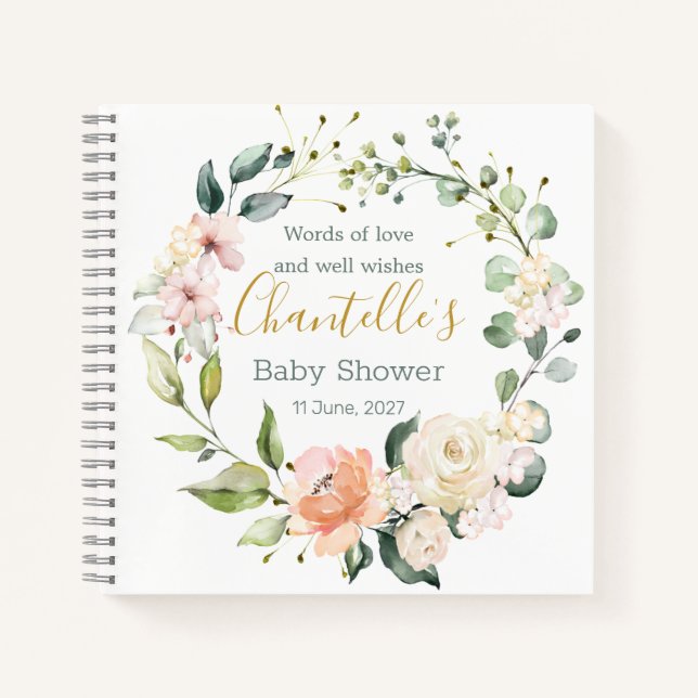 Floral wreath, foliage Baby Shower Guest Book (Front)