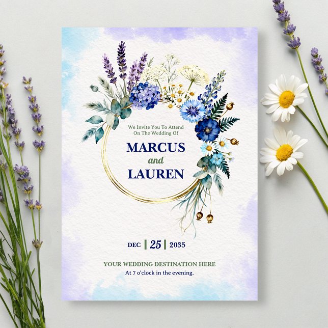 Floral Wreath Frame Watercolor Wedding Invitation (Creator Uploaded)