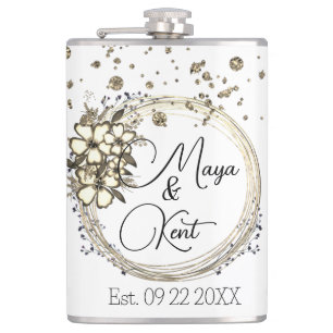 Floral Wreath Glitter Wedding Personalized  Hip Flask